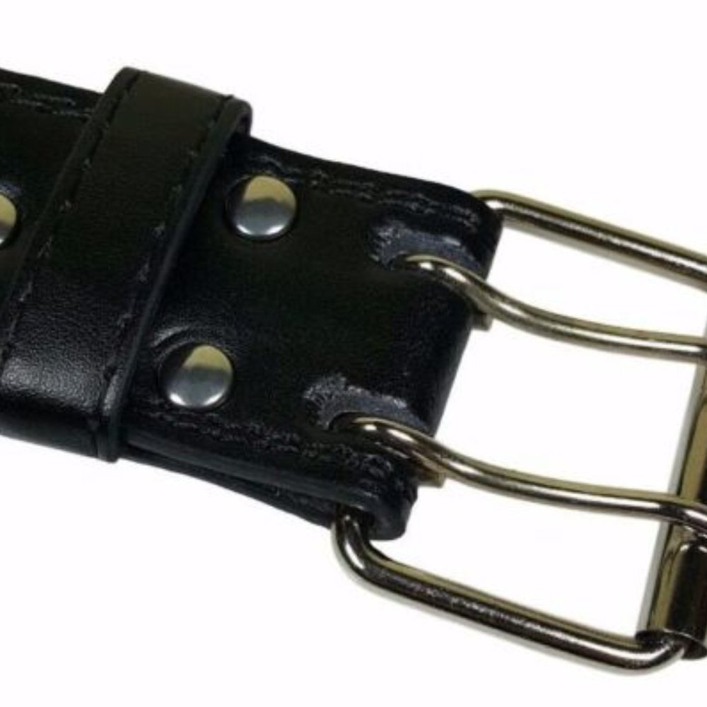 Men's Black Two hole Metal Grommet Genuine Leather Casual Belts LARGE 2 BELTS - Picture 4 of 4